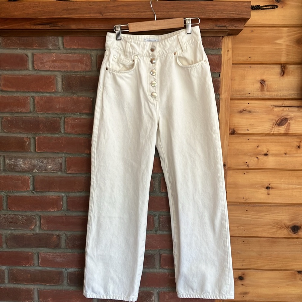& other stories Los Angeles White Exposed Button Fly High Rise Cropped Jeans